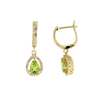 Load image into Gallery viewer, .88ct Peridot Diamond Dangle Earrings 14KT Yellow Gold