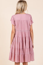 Load image into Gallery viewer, Lace Detail Ruffled Button Down Tiered Dress For Women – Romantic, Fluttering, Delicate, Feminine & Elegant Design