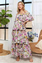 Load image into Gallery viewer, Layered Floral Off-Shoulder Short Sleeve Maxi Dress β Elegant Off-Shoulder Maxi Dress with Layered Floral Pattern for a Romantic Look