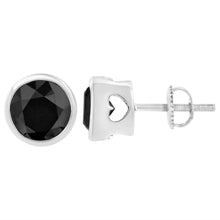 将图片加载到图库查看器,.925 Sterling Silver 4.00 Cttw Round Brilliant-Cut Black Diamond Bezel-Set Stud Earrings with Screw Backs (Fancy Color-Enhanced, I2-I3 Clarity)
