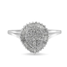 Load image into Gallery viewer, 10K White Gold 1/2 Cttw Round & Baguette Cut Diamond Pear Shaped Domed Pavé Cluster with Halo Cocktail Ring (H-I Color, SI1-SI2 Clarity) - Size 5