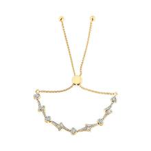 将图片加载到图库查看器,14K Yellow Gold Plated .925 Sterling Silver Diamond Accent Heart and Wave Link Bolo Bracelet (I-J Color, I2-I3 Clarity) - 6" to 9" Adjustable