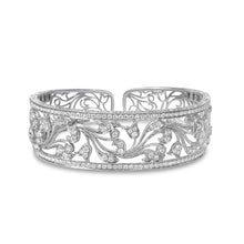 将图片加载到图库查看器,18K White Gold 3 1/4 Cttw Pave Diamond Openwork Floral Filigree Swirl Bangle Cuff Bracelet (H-I Color, VS2-SI1 Clarity)