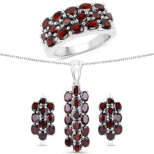 Load image into Gallery viewer, 10.40 Carat Genuine Garnet .925 Sterling Silver 3 Piece Jewelry Set (Ring, Earrings, and Pendant w/ Chain)