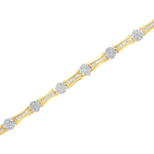 Load image into Gallery viewer, 10K Yellow and White Gold 2.00 cttw Round and Baguette-Cut Diamond Link Bracelet (I-J Color, I2-I3 Clarity) - Size 7.25"