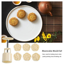 将图片加载到图库查看器,6pcs/set Flower Shaped Mooncake Mold Cake Mold Hand Pressure Fondant Moon Cake Decorating Tools Cookie Cutter Baking Tool Moon Cake Mold With 6 Stamps Flowers Design Hand Pressure Fondant Decoration Cookie Cutter