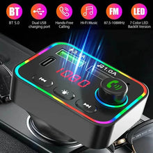 Load image into Gallery viewer, 7 Color LED Backlit Light Bluetooth FM Transmitter and Dual USB Charger
