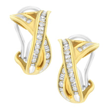 将图片加载到图库查看器,14K Yellow and White Gold 1/2 TDW "X" Shape Cross Over Diamond Hoop Earrings (I-J, I2-I3)