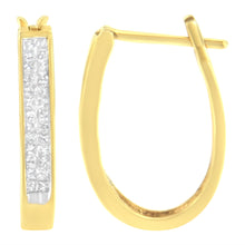 Load image into Gallery viewer, 10K Yellow Gold 1/2 Cttw Invisible Set Princess-cut Diamond Hoop Earrings (H-I Color, SI2-I1 Clarity)