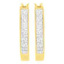 Load image into Gallery viewer, 10K Yellow Gold 1/2 Cttw Invisible Set Princess-cut Diamond Hoop Earrings (H-I Color, SI2-I1 Clarity)