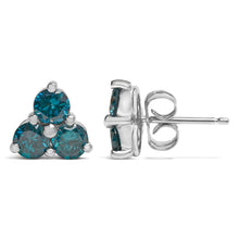Load image into Gallery viewer, 14KT White Gold Treated Blue Diamond Trio Stud Earrings (1 1/3 cttw, Blue)