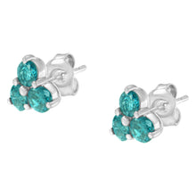 Load image into Gallery viewer, 14KT White Gold Treated Blue Diamond Trio Stud Earrings (1 1/3 cttw, Blue)