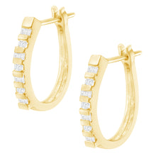 将图片加载到图库查看器,10K Yellow Gold Round and Baguette Cut Diamond Oblong Hinged Leverback Hoop Earrings (¼ Cttw, I-J Color, I2-I3 Clarity)