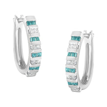 Load image into Gallery viewer, 10k White Gold Round and Blue Baguette 1/2 cttw Diamond Hoop Earrings (I-J Color, I2-I3 Clarity)