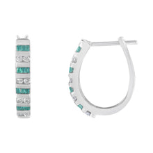 Load image into Gallery viewer, 10k White Gold Round and Blue Baguette 1/2 cttw Diamond Hoop Earrings (I-J Color, I2-I3 Clarity)