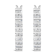 将图片加载到图库查看器,10K White Gold 1.0 Cttw Alternating Diamond "U" Hoop Earrings (I-J Color, I2-I3 Clarity)
