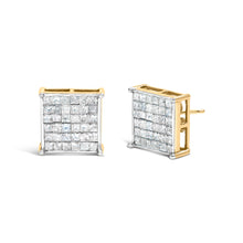 Load image into Gallery viewer, 10K Yellow Gold 2.0 Cttw Invisible-Set Princess-Cut Diamond Stud Earrings