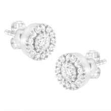 Load image into Gallery viewer, 14k White Gold 1 cttw Diamond Halo Stud Earrings (I-J Clarity, I1-I2 Color)
