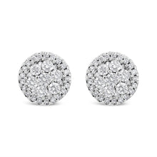 Load image into Gallery viewer, AGS Certified 14K White Gold 1.0 Cttw Brilliant-Cut Diamond Halo-Style Cluster Round Button Stud Earrings (G-H Color, I1-I2 Clarity)