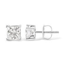 Load image into Gallery viewer, 14K White Gold 1 1/2 Cttw Clarity Enhanced Princess Cut Diamond Solitaire Stud Earrings (I-J Color, I1-I2 Clarity)