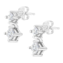 Load image into Gallery viewer, 14K White Gold 3/4 cttw Double Diamond Princess-Cut Stud Earrings (I-J Clarity, I2-I3 Color)