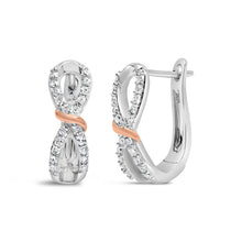 Load image into Gallery viewer, 10K White and Rose Gold 1/3 Cttw Diamond Infinite and Ribbon Hoop Earrings (H-I Color, I1-I2 Clarity)