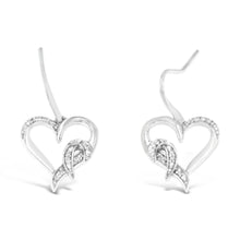 Load image into Gallery viewer, Sterling Silver Round Cut Diamond Heart Dangle Earrings (0.09 cttw, H-I Color, I1-I2 Clarity)
