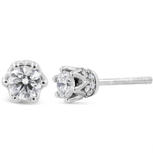 Load image into Gallery viewer, 14K White Gold 1/2 Cttw Round Diamond Crown Stud Earring (I-J Color, I1-I2 Clarity)
