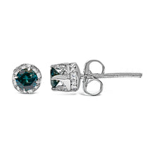Load image into Gallery viewer, 14K White Gold 1/2 cttw White and Treated Blue Round Diamond Earrings (I-J I2-I3)