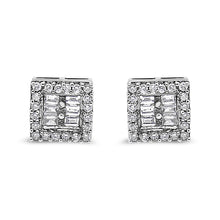 Load image into Gallery viewer, 14K White Gold 1 cttw Round and Baguette Diamond Stud Earrings (H-I, SI1-SI2)