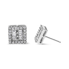 Load image into Gallery viewer, 14K White Gold 1 cttw Round and Baguette Diamond Stud Earrings (H-I, SI1-SI2)