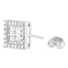 Load image into Gallery viewer, 14K White Gold 1 cttw Round and Baguette Diamond Stud Earrings (H-I, SI1-SI2)