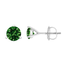 Load image into Gallery viewer, 14K White Gold 1.0 Cttw 3-Prong Martini Set Lab Grown Green Diamond Solitaire Stud Earrings