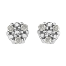 Load image into Gallery viewer, .925 Sterling Silver 1/10 cttw Prong Set Round-Cut Trio Diamond Stud Earrings (I-J Color, I3 Clarity)