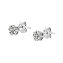 Load image into Gallery viewer, .925 Sterling Silver 1/10 cttw Prong Set Round-Cut Trio Diamond Stud Earrings (I-J Color, I3 Clarity)