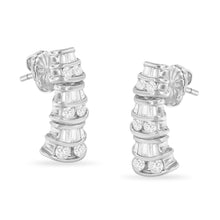 Load image into Gallery viewer, 14K White Gold 7/8 cttw Baguette & Round Brilliant-Cut Diamond Dangle Multi Row Earrings (H-I Color, SI2-I1 Clarity)