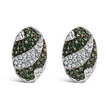 将图片加载到图库查看器,14K White Gold 2.00 Cttw White and Treated Blue Diamond Oval Shield Omega Back Earrings (H-I Color, SI1-SI2 Clarity)
