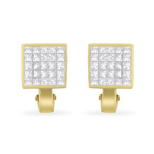 Load image into Gallery viewer, 14K Yellow Gold 3-1/5 Cttw Princess Cut Diamond ¾ Square Invisible Set Grid Huggy Style Omega Back Stud Earrings (G-H Color, VS1-VS2 Clarity)