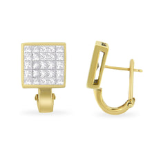 Load image into Gallery viewer, 14K Yellow Gold 3-1/5 Cttw Princess Cut Diamond ¾ Square Invisible Set Grid Huggy Style Omega Back Stud Earrings (G-H Color, VS1-VS2 Clarity)