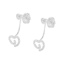Load image into Gallery viewer, .925 Sterling Silver 1/4 Cttw Diamond Swirl Heart Front/Back Earrings (I-J Color, I2-I3 Clarity)