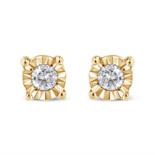 Load image into Gallery viewer, 10K Yellow Gold Plated .925 Sterling Silver 1/10 Cttw Round Brilliant-Cut Diamond Miracle-Set Stud Earrings (J-K Color, I3 Clarity)