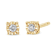Load image into Gallery viewer, 10K Yellow Gold Plated .925 Sterling Silver 1/10 Cttw Round Brilliant-Cut Diamond Miracle-Set Stud Earrings (J-K Color, I3 Clarity)