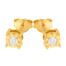Load image into Gallery viewer, 10K Yellow Gold Plated .925 Sterling Silver 1/10 Cttw Round Brilliant-Cut Diamond Miracle-Set Stud Earrings (J-K Color, I3 Clarity)