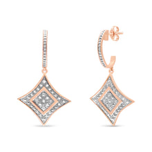 Load image into Gallery viewer, 10K Rose Gold Plated Sterling Silver Round Cut Diamond Cushion Dangle Earrings (0.04 cttw, H-I Color, I2-I3 Clarity)