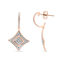 Load image into Gallery viewer, 10K Rose Gold Plated Sterling Silver Round Cut Diamond Cushion Dangle Earrings (0.04 cttw, H-I Color, I2-I3 Clarity)