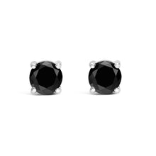 将图片加载到图库查看器,.925 Sterling Silver 1/2 Cttw Black Diamond Solitaire Stud Earrings