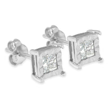 将图片加载到图库查看器,.925 Sterling Silver 1/2 Cttw Miracle Set Princess-cut Diamond Solitaire Stud Earrings (H-I Color, SI2-I1 Clarity)