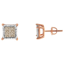 Load image into Gallery viewer, 10K Two-Toned Princess-Cut Composite Diamond Stud Earrings (1/2 cttw, J-K Color, I1-I2 Clarity)