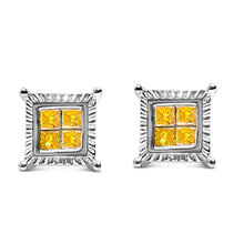 Load image into Gallery viewer, .925 Sterling Silver 1/2 Cttw Yellow Princess Diamond Quad Stud Earring