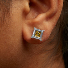 Load image into Gallery viewer, .925 Sterling Silver 1/2 Cttw Yellow Princess Diamond Quad Stud Earring